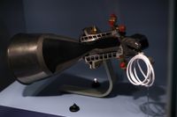 A C-1 Radiamic Rocket Engine is seen on display in the How Things Fly Smithsonian National Air and Space Museum.
