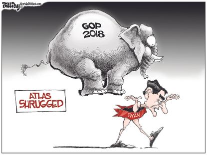 Political cartoon U.S. Paul Ryan retirement midterms GOP Atlas Shrugged