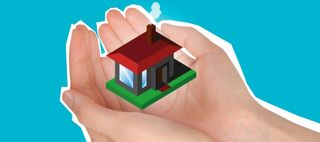Two hands holding a tiny house to protect home and family online