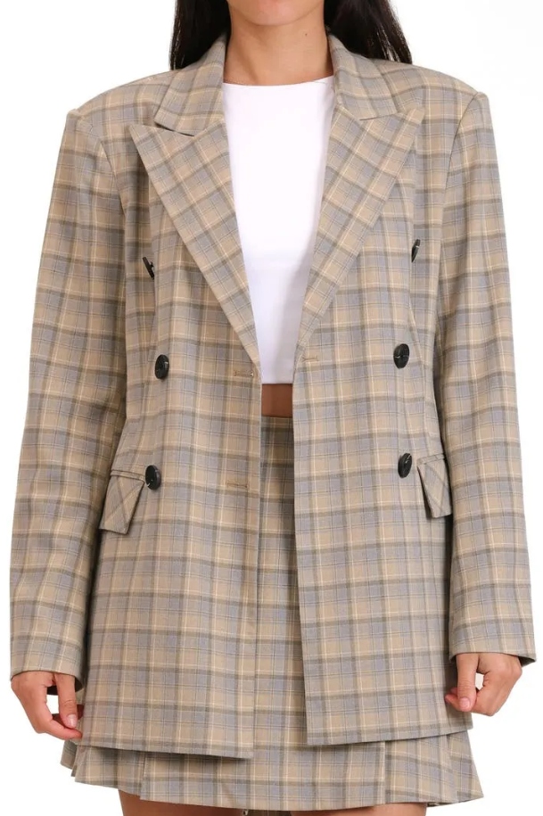 Plaid Double Breasted Blazer