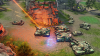 A fleet of tanks is targeted by an orbital laser in Renegade X