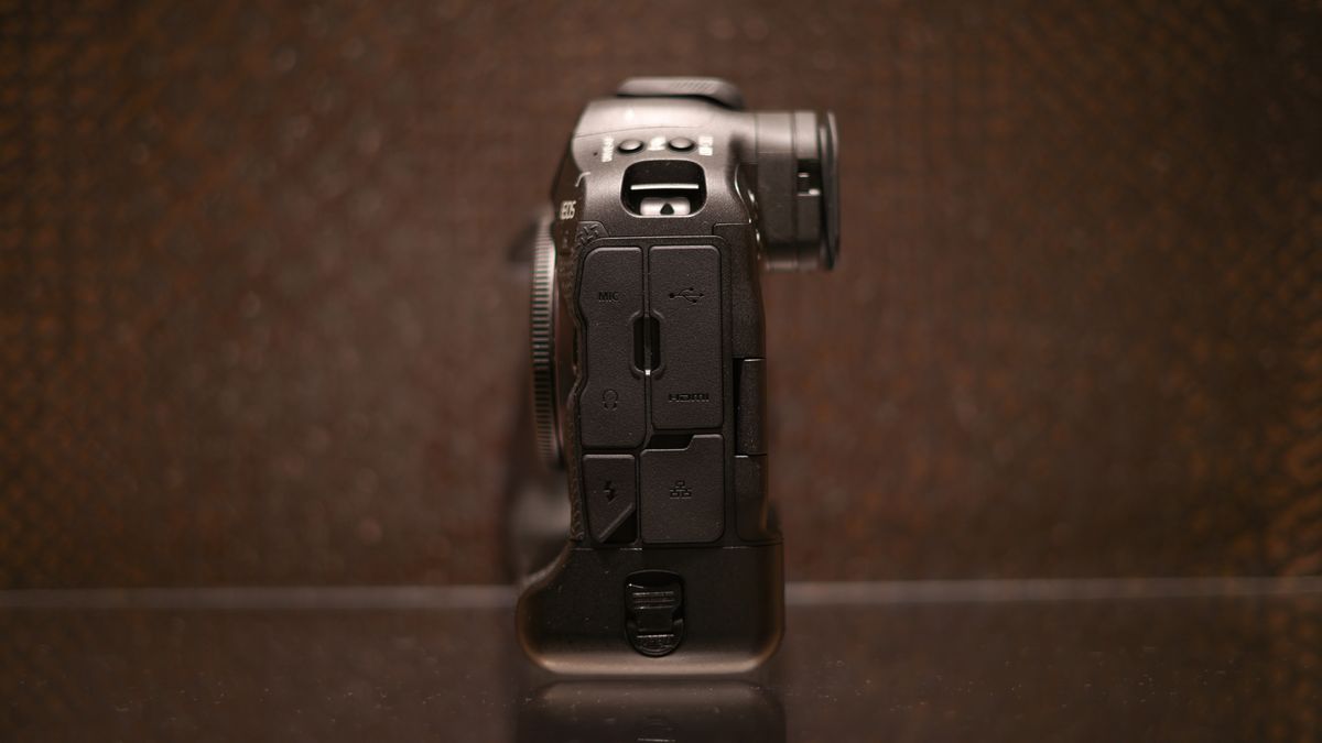 Canon EOS R1 against a dark background