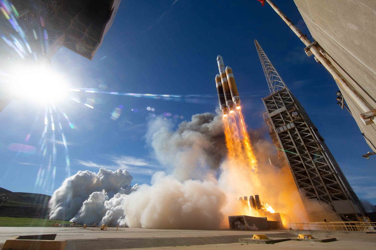 A United Launch Alliance Delta IV Heavy rocket carrying the classified NROL-71 spy satellite for the U.S. National Reconnaissance Office launches from California’s Vandenberg Air Force Base on Jan. 19, 2019.