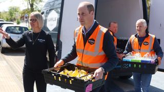 Prince William visits Surplus to Supper, in Sunbury-on-Thames on April 18, 2024 in Surrey, England.