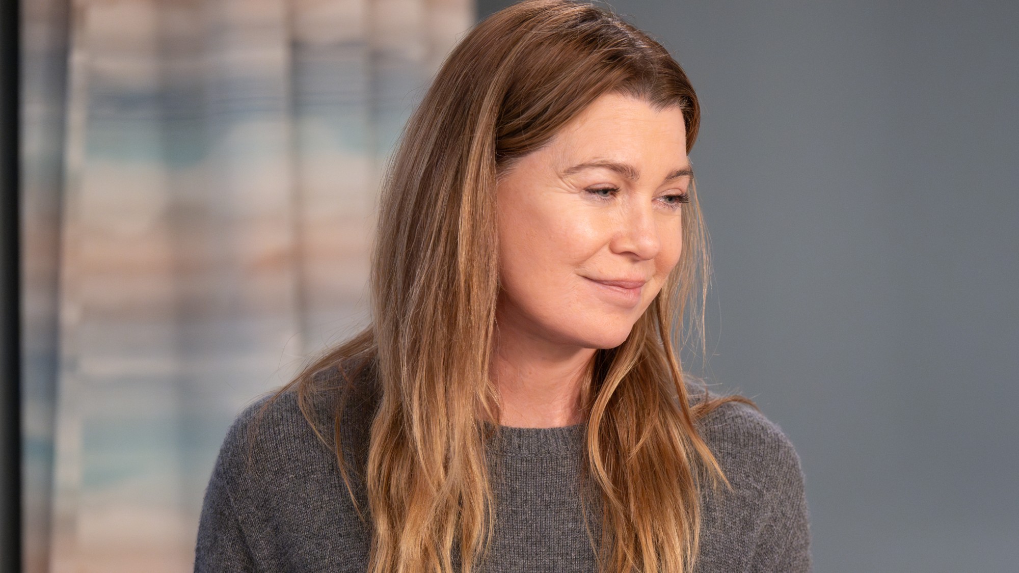 Ellen Pompeo as Dr. Meredith Grey on Grey's Anatomy.