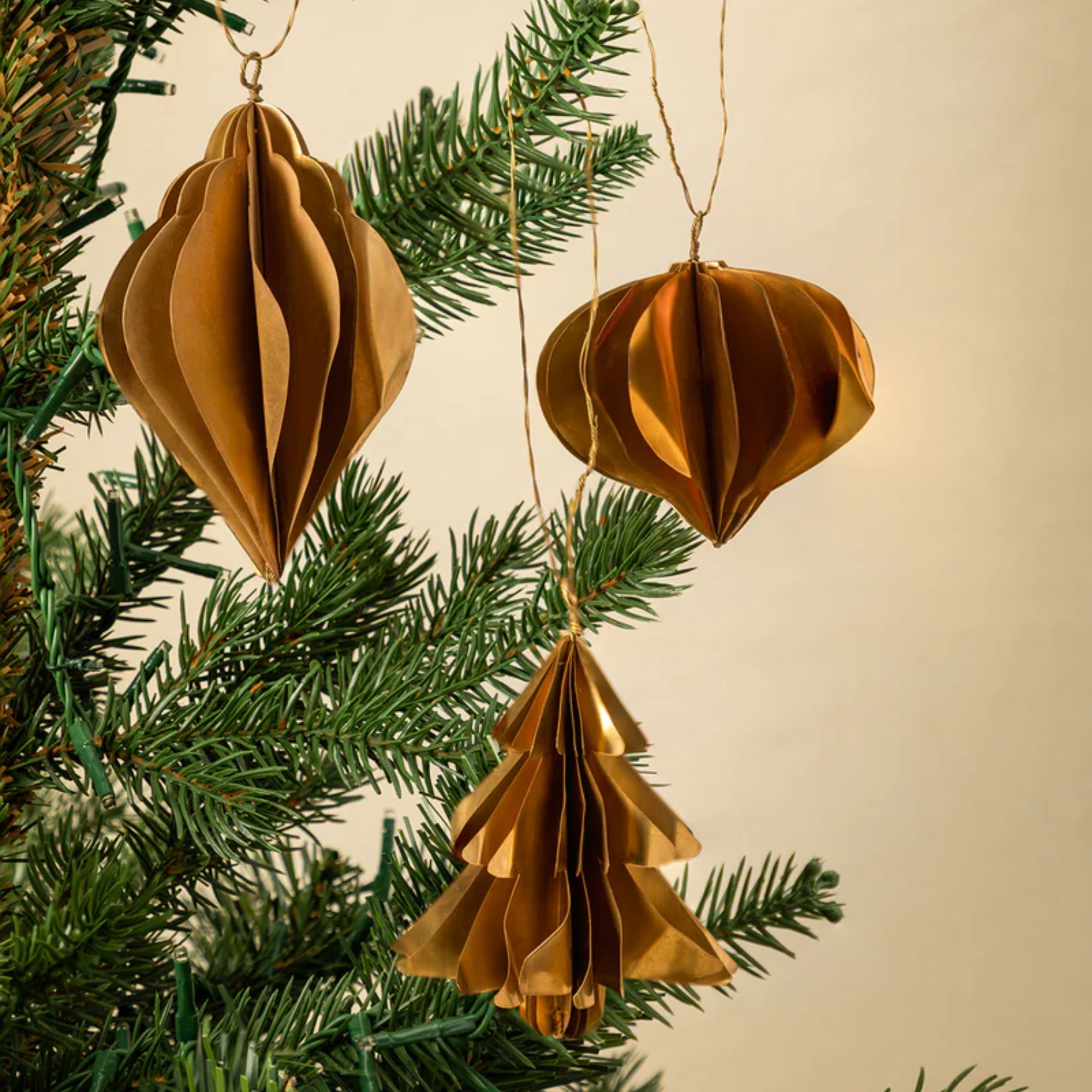 Gold honeycomb paper Christmas ornaments