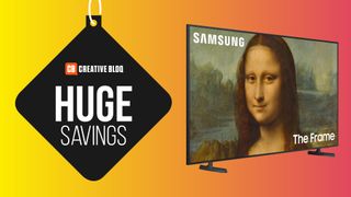 A merchandise  changeable  of the Samsung Frame Smart TV connected  a colourful inheritance  with the words immense  savings