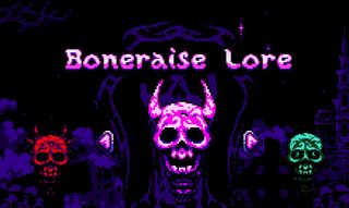 zoom in of menu screen with purple skeleton and text "Boneraise Lore"