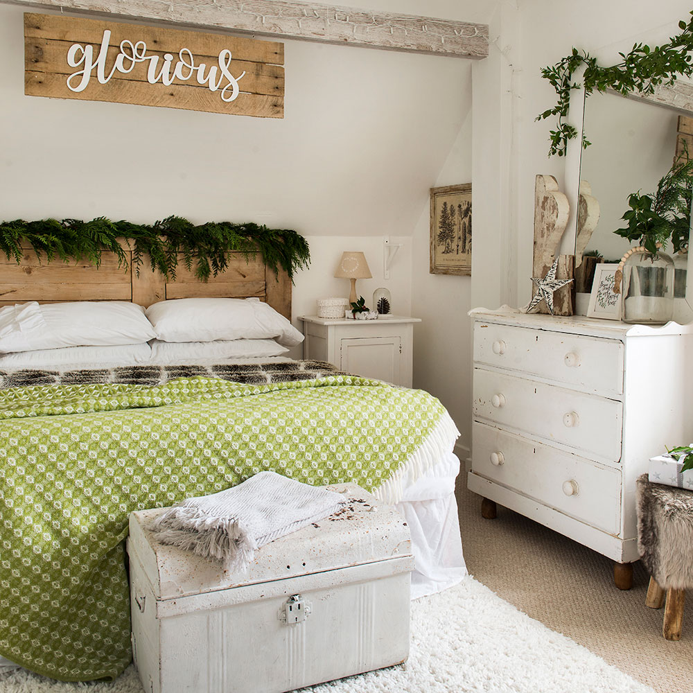 bedroom with wooden cabinet and mirror