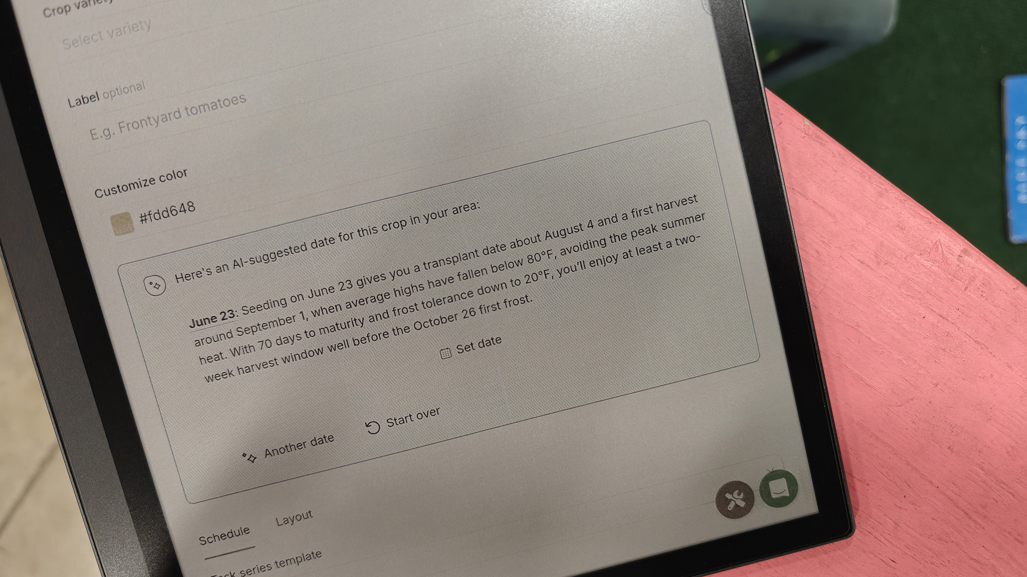 Using AI in the Seedtime app to select the next best planting date for crops