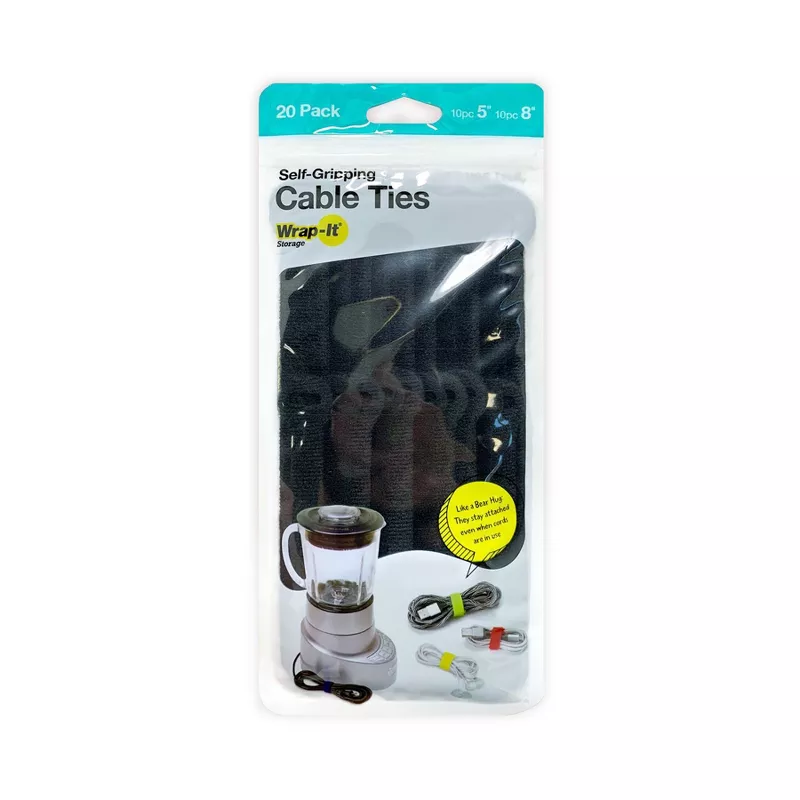 Wrap-It 20pk 5" and 8" Storage Self-Gripping Cable Ties Black