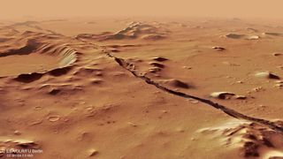 Young fractures in the Cerberus Fossae region of the vast plain Elysium Planitia on Mars indicating recent volcanism