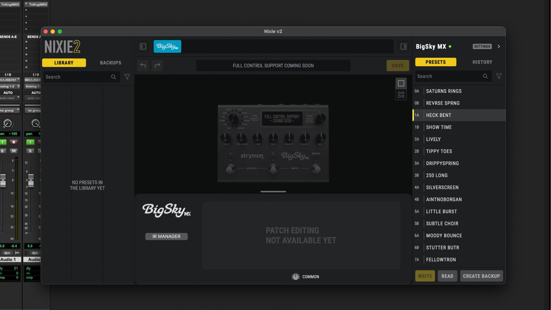 A screenshot of the Strymon Nixie 2 app with Pro Tools in the background