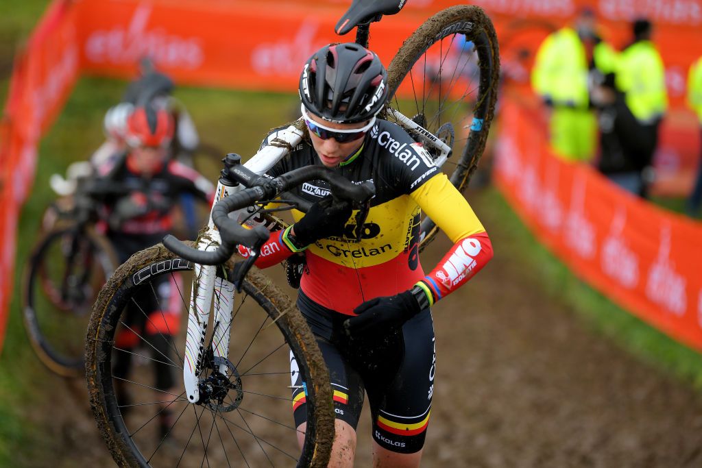 OVERIJSE BELGIUM JANUARY 24 Sanne Cant of Belgium and Team Iko Crelan during the 61st Druivencross World Cup 2021 Womens Elite UCICX CXWorldCup Ostend2021 on January 24 2021 in Overijse Belgium Photo by Luc ClaessenGetty Images