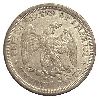 Reverse of an 1875 twenty-cent piece issued by the United States.