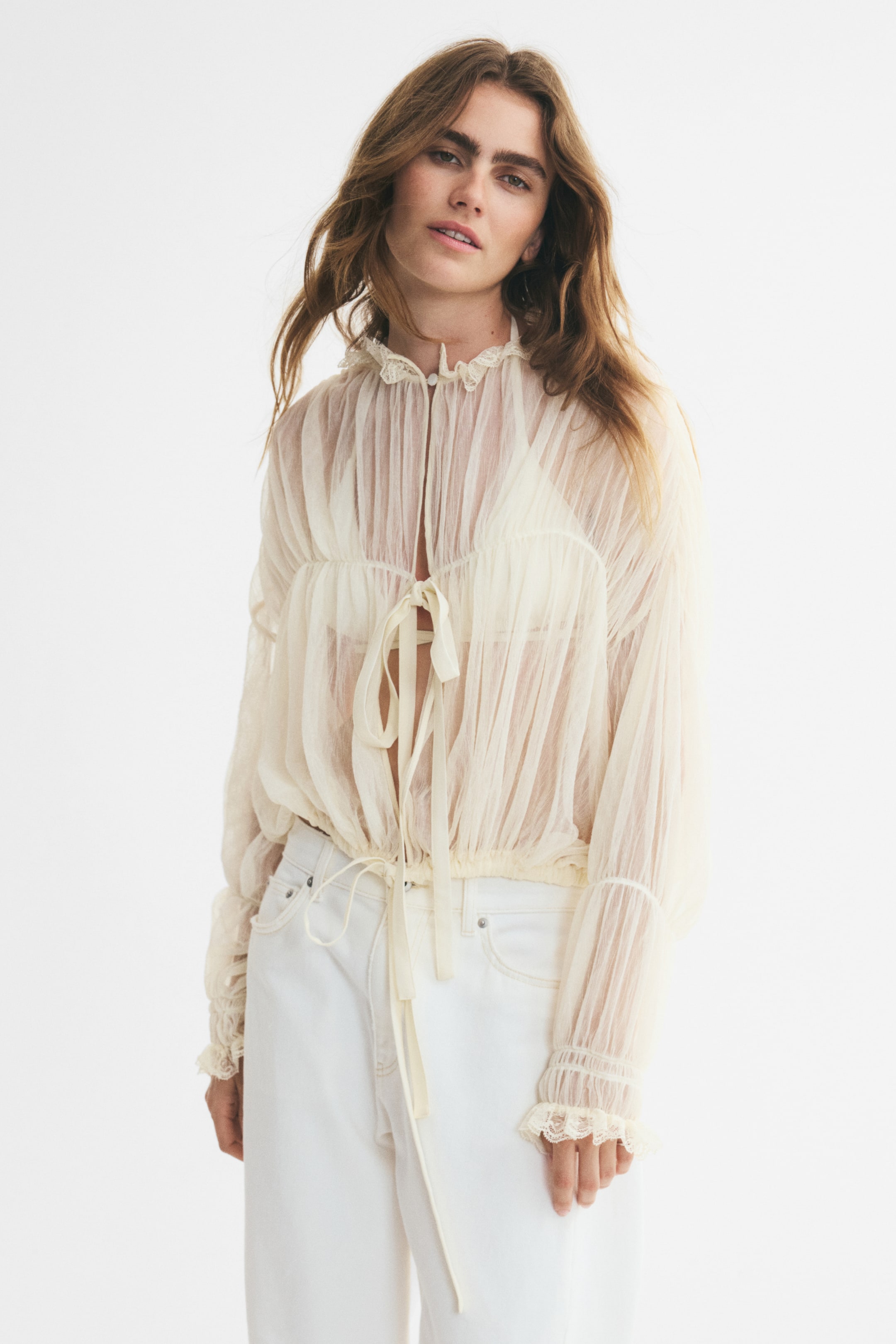 Sheer Tie-Front Blouse