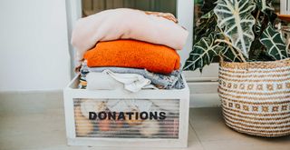 home organization idea showing a donations box after decluttering