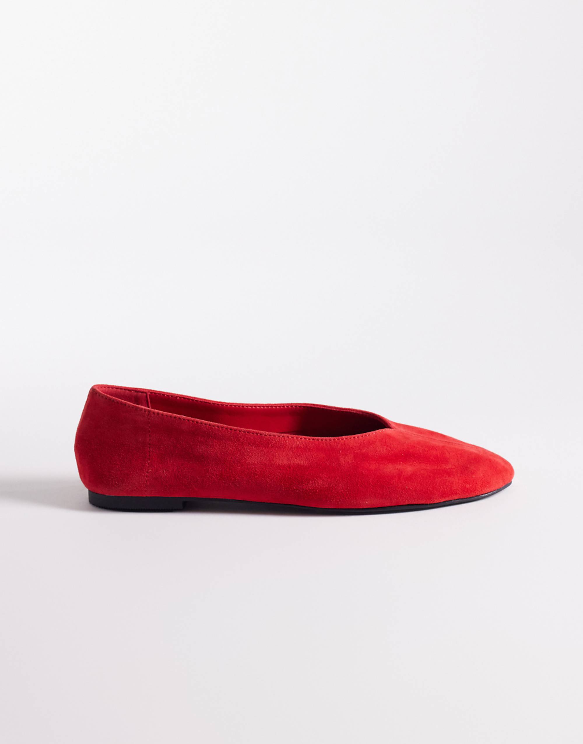 Asos Design Lawn Premium Suede Ballet Flats in Red