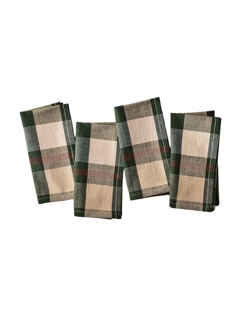 Set of 4 Cloth Napkins Toffee/Green Plaid