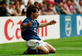 Gianfranco Zola gestures during an Italy match at Euro 96.