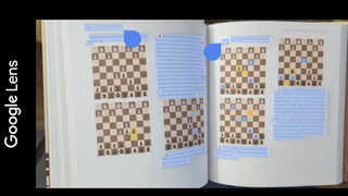Google Lens text scan highlighting text in a book about chess