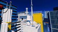 A glittering Mirror's Edge-style skyline, as seen in Amnesia: The Bunker mod Bunker's Edge.