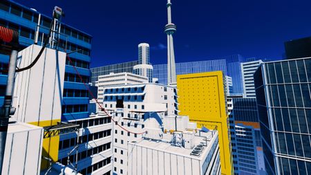A glittering Mirror's Edge-style skyline, as seen in Amnesia: The Bunker mod Bunker's Edge.
