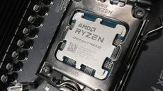 An AMD Ryzen 7 7800X3D slotted into a motherboard