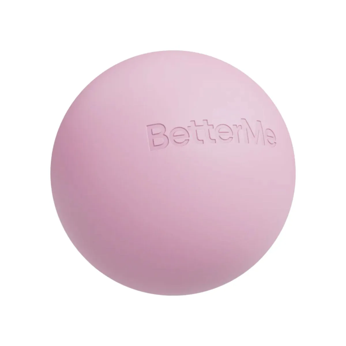 A pastel pink Pilates ball with the Better Me logo across the front