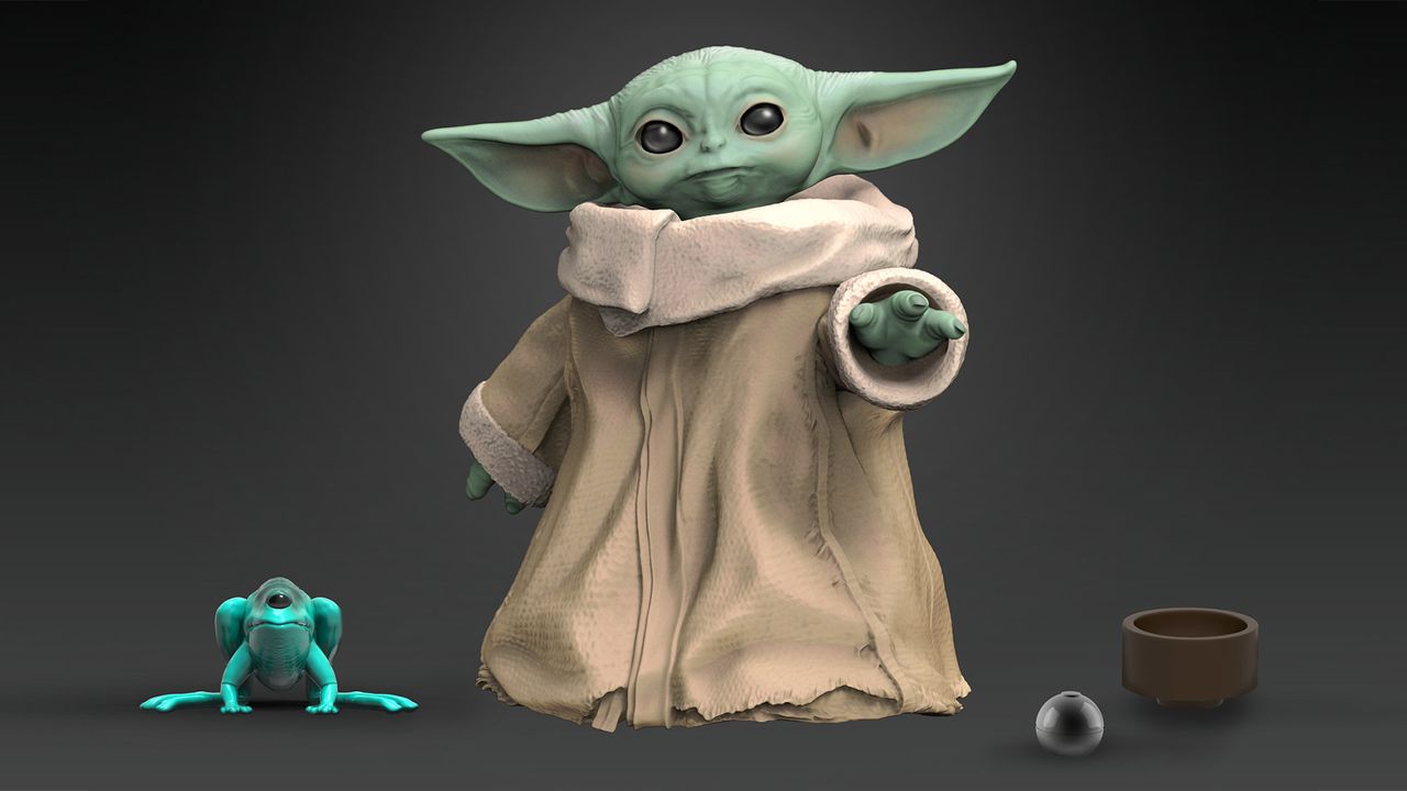 A lovable, little "Baby Yoda" figure.