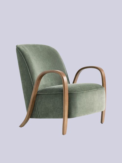 Relaxed Chenille Forest Green Hensley Wooden Accent Chair