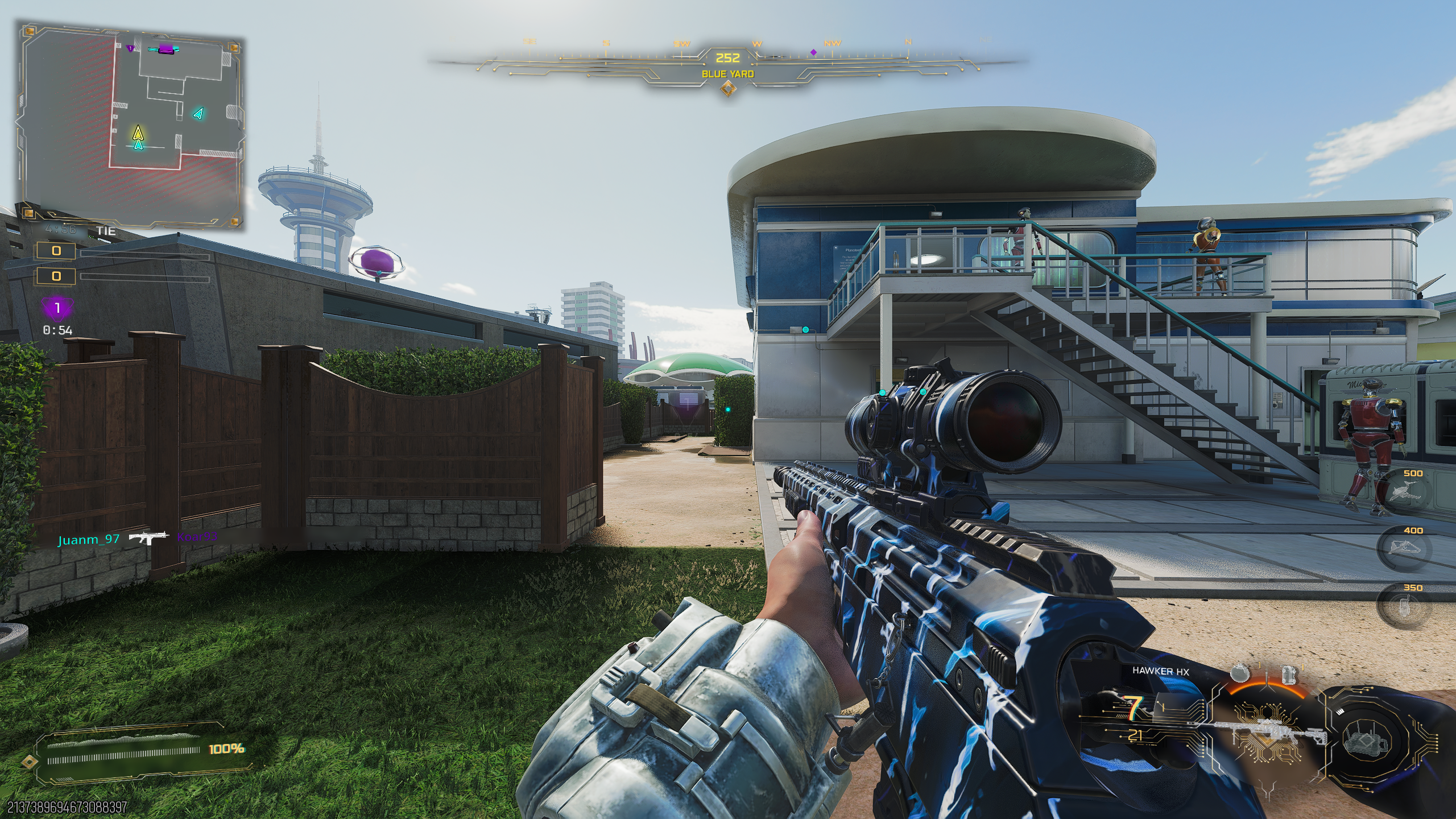 The Hawker HX in Call of Duty: Black Ops 7 with the Sword of Swords Camo applied on the Nuketown 2025 map.