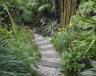 garden path made from sleepers and gravel