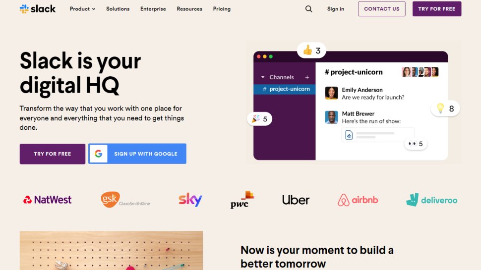 Tangkapan layar situs web untuk Slack