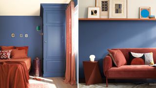 Collage of living room and bedroom painted blue