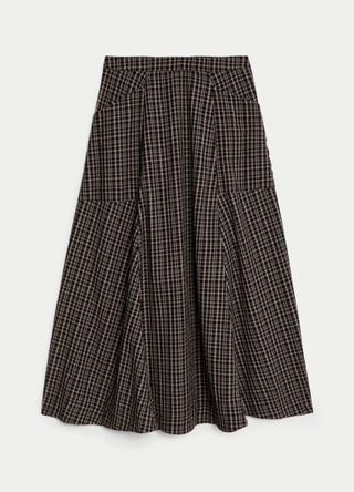 M&S Checked Midi Tiered Skirt