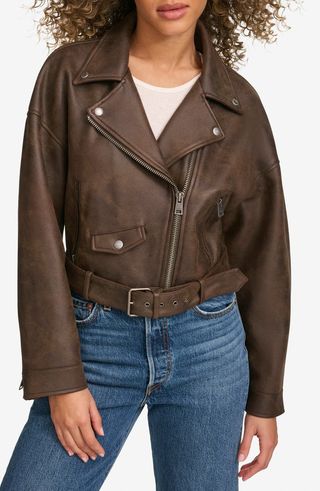 Relaxed Crop Faux Leather Moto Jacket