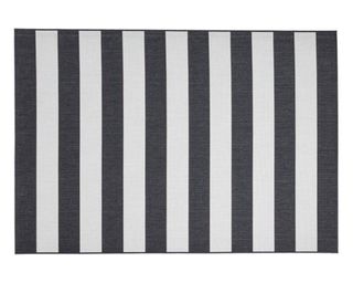 A black and white striped outdoor rug from La Redoute