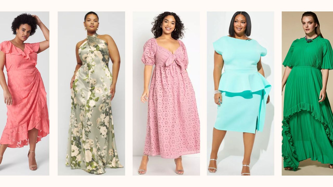 best plus size wedding guest dresses: Lane Bryant, reformation, eloquii, ashley stewart, Marina Rinaldi