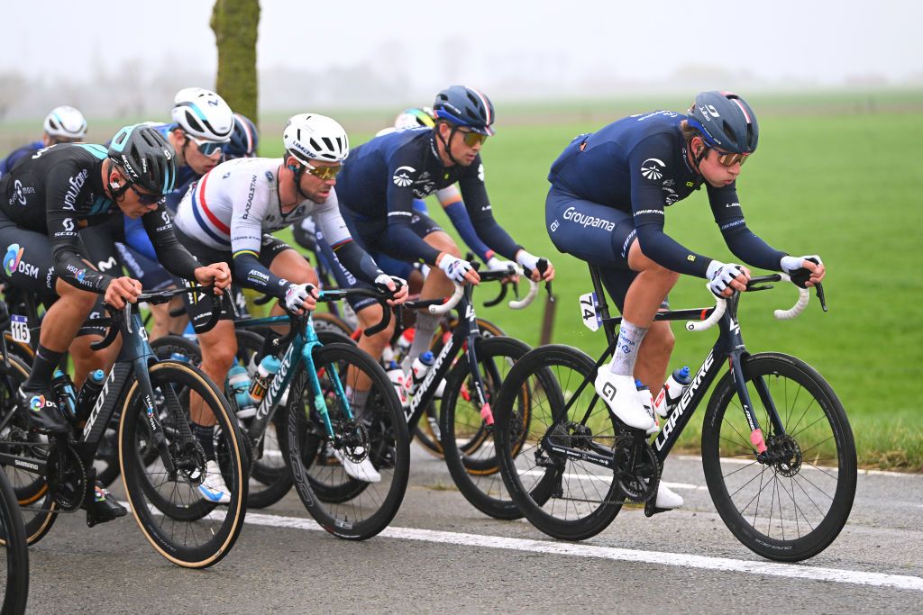 DE PANNE BELGIUM MARCH 22 Laurence Pithie of New Zealand and Team Groupama FDJ competes during the 47th Minerva Classic Brugge De Panne 2023 a 211km one day race from Brugge to De Panne on March 22 2023 in De Panne Belgium Photo by Luc ClaessenGetty Images