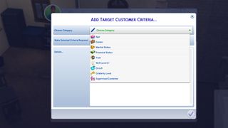 The target customer criteria window in The Sims 4 Businesses and Hobbies