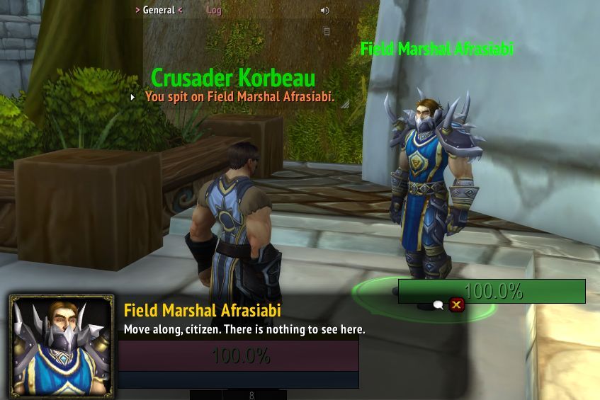 A player uses the /spit emote on an NPC named after Alex Afrasiabi