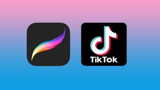 The Procreate and TikTok logo on a gradient background. 