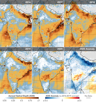 Air pollution levels of aerosols have dropped in northern India amid strict lockdowns due to the coronavirus pandemic. 