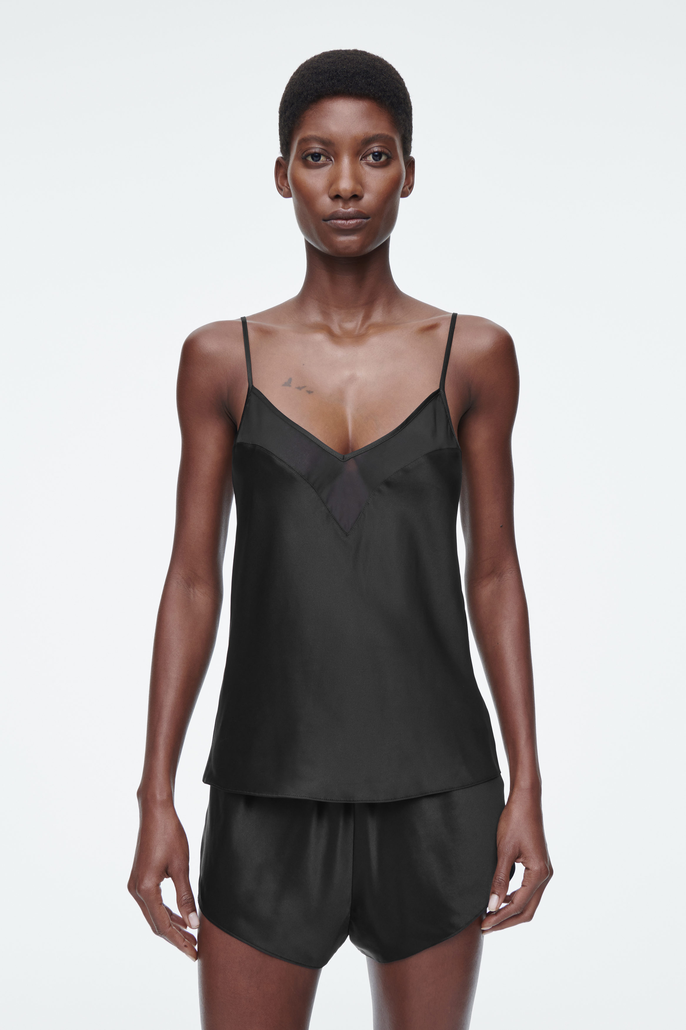 Sheer-Panel Silk Cami Top