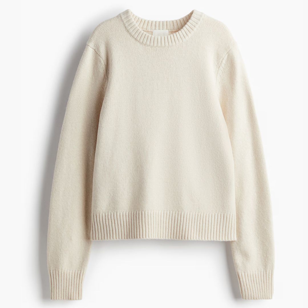 H&amp;amp;M Cream Ribbed-Trim Jumper
