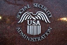 The seal of the US Social Security Administration outside the agency's headquarters in Woodlawn, Maryland, US, on Wednesday, Feb. 19, 2025. The acting commissioner of the Social Security Administration and her top deputy have left following a confrontation with Elon Musk's Department of Government Efficiency team over access to data on 70 million beneficiaries, according to people familiar with the moves. Photographer: Stefani Reynolds/Bloomberg via Getty Images