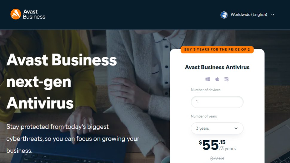 Website screenshot for Avast Business Antivirus