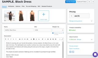 Zyro's user interface for customising ecommerce product information