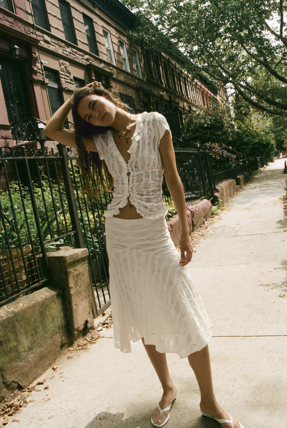 RUFFLED CUTWORK BLOUSE